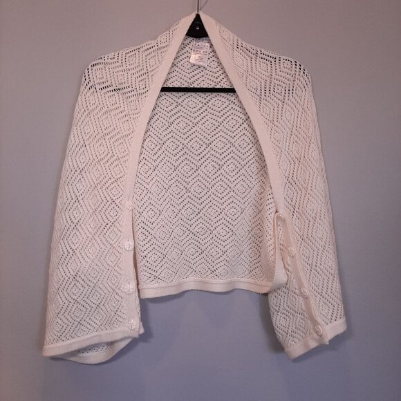 Giordano Wool Blend Cardigan Cape Sweater Cream Buttoned Cape Shawl - Picture 7 of 8